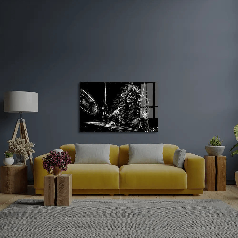 Girl Drummer Musician Rock Drummer Glass Wall Art - CreoGlass E-Shop