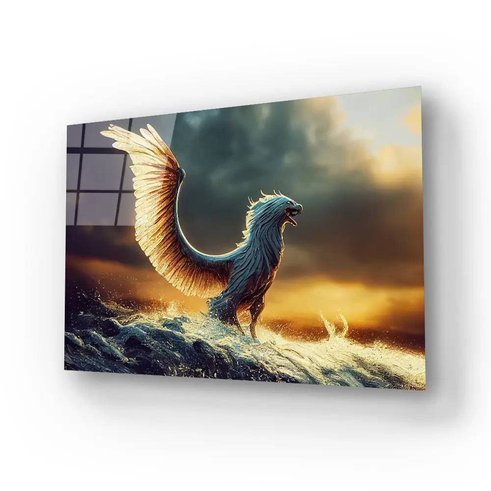 Griffin Spreading Wings Sea Glass Wall Art - CreoGlass E-Shop