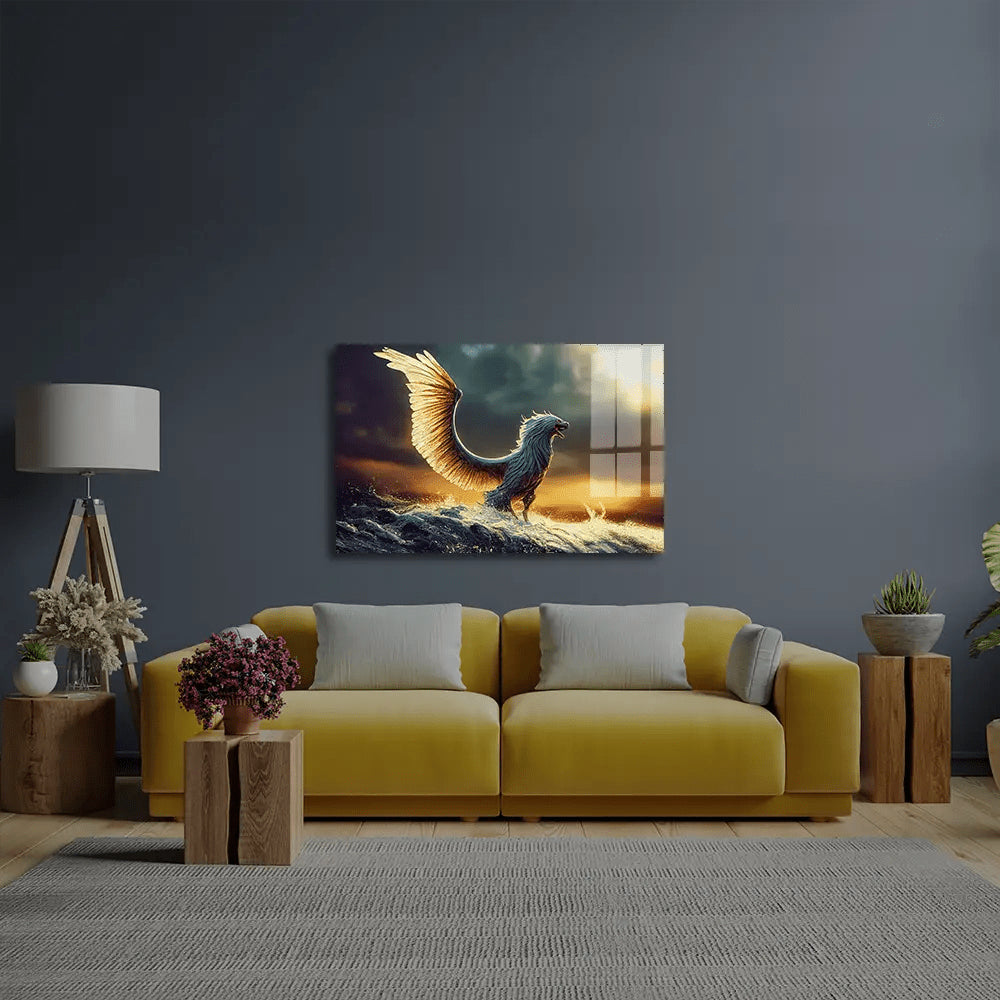 Griffin Spreading Wings Sea Glass Wall Art - CreoGlass E-Shop