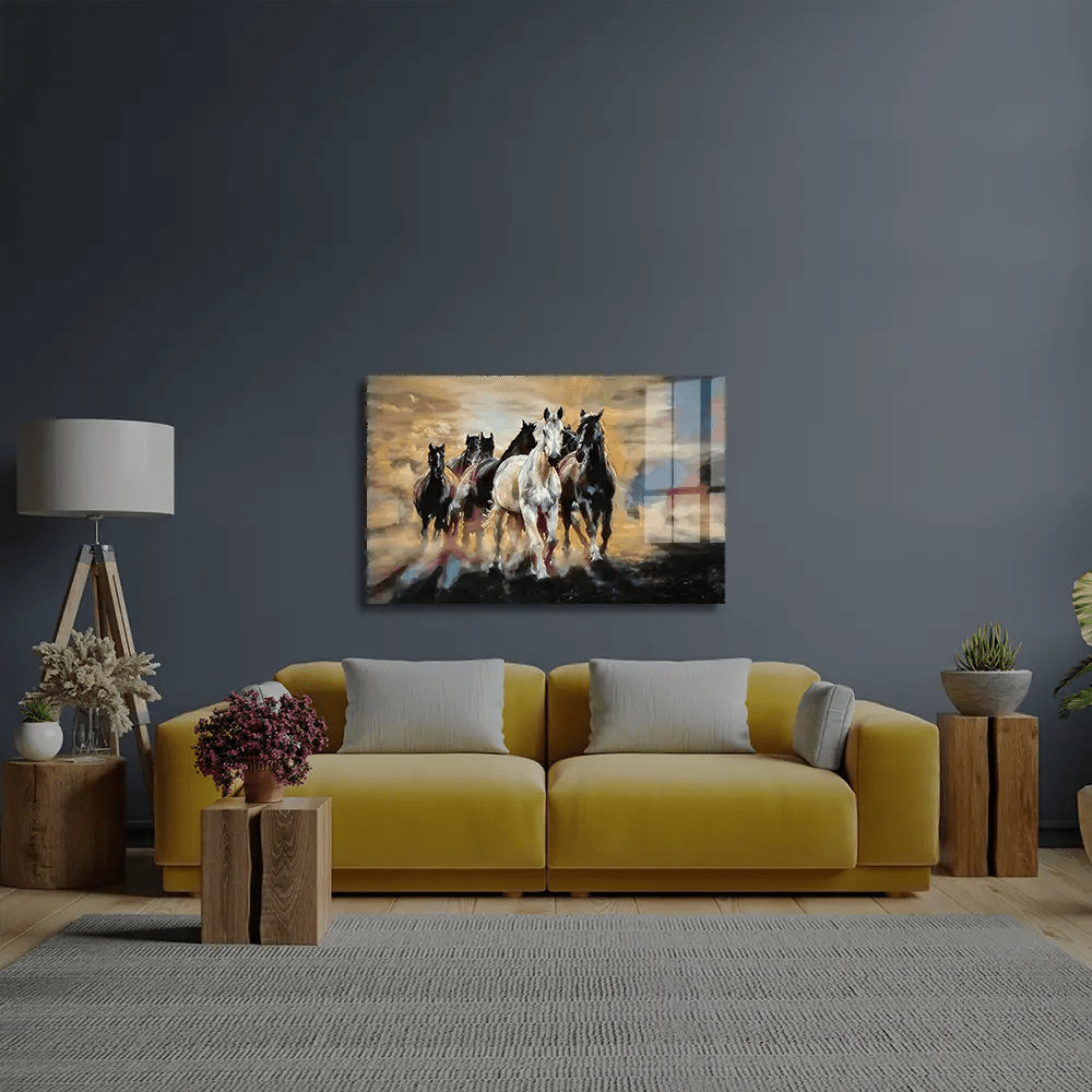 Herd Arabian Horses Glass Wall Art - CreoGlass E-Shop