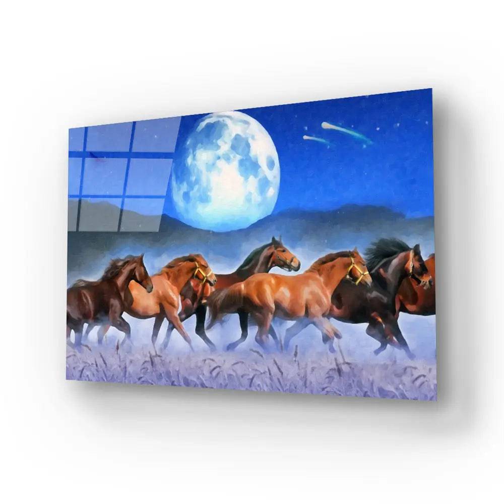 Horses Wheat Moon Glass Wall Art - CreoGlass E-Shop