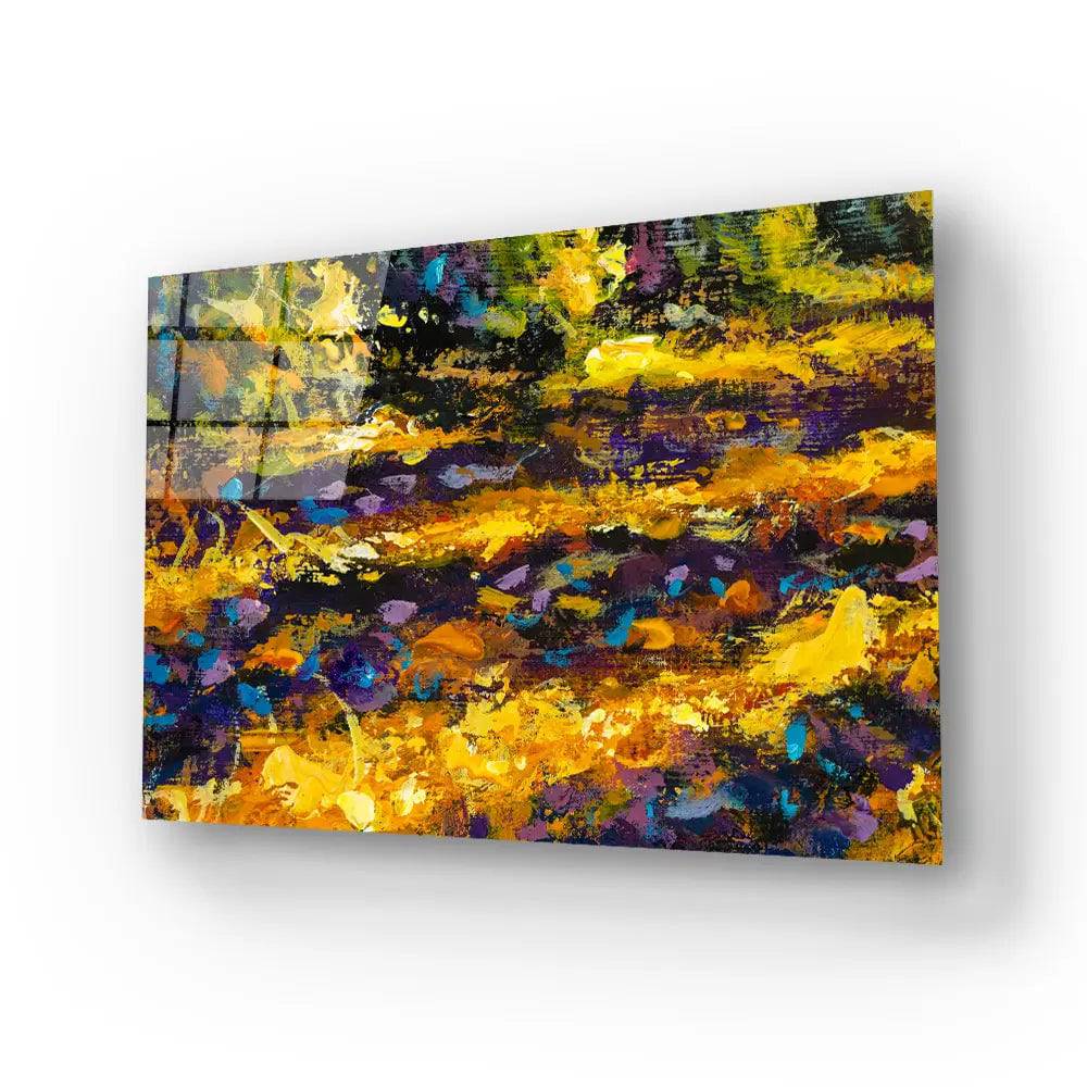 Impressionism Close Up Painting Sunny Autumn Road Glass Wall Art - CreoGlass E-Shop