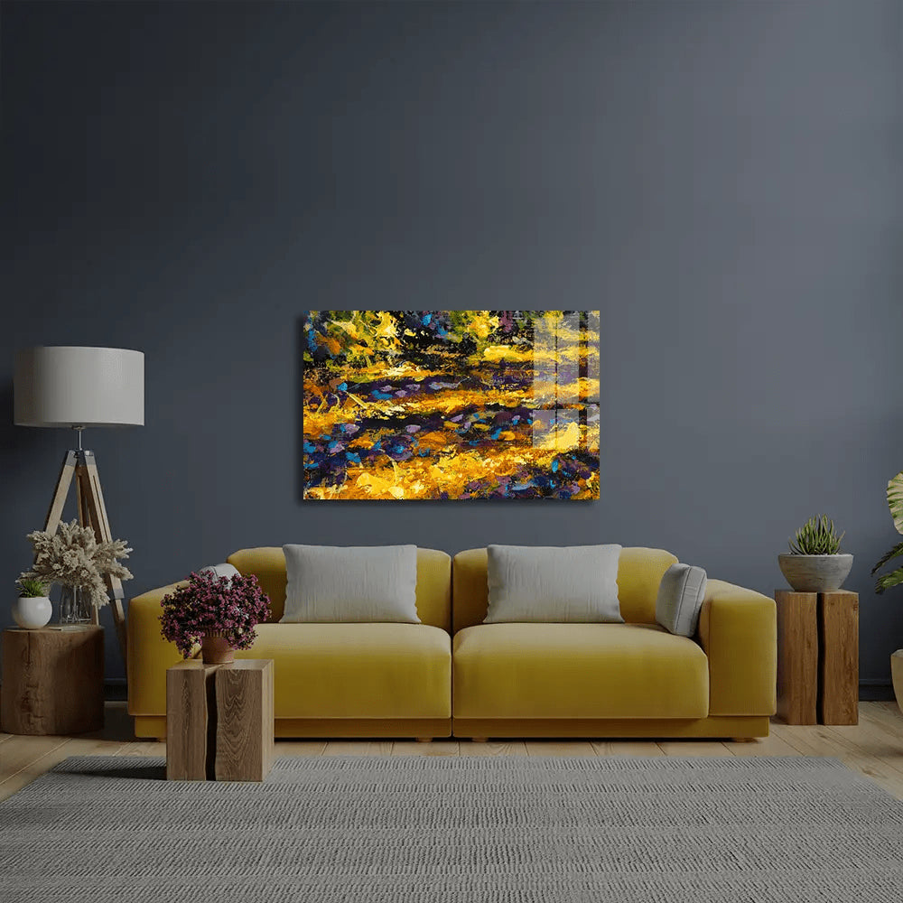 Impressionism Close Up Painting Sunny Autumn Road Glass Wall Art - CreoGlass E-Shop
