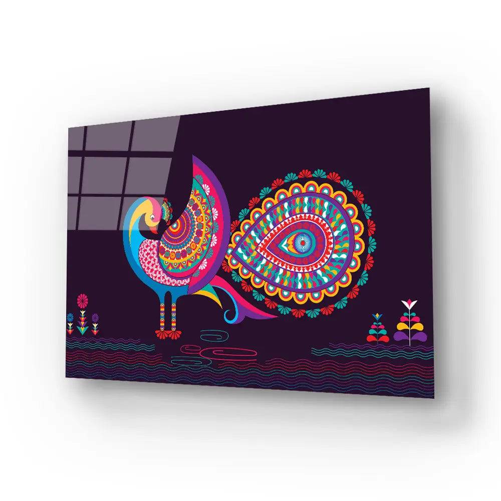 Indian Embroidery Peacocks Tropical Birds Seamless Glass Wall Art - CreoGlass E-Shop