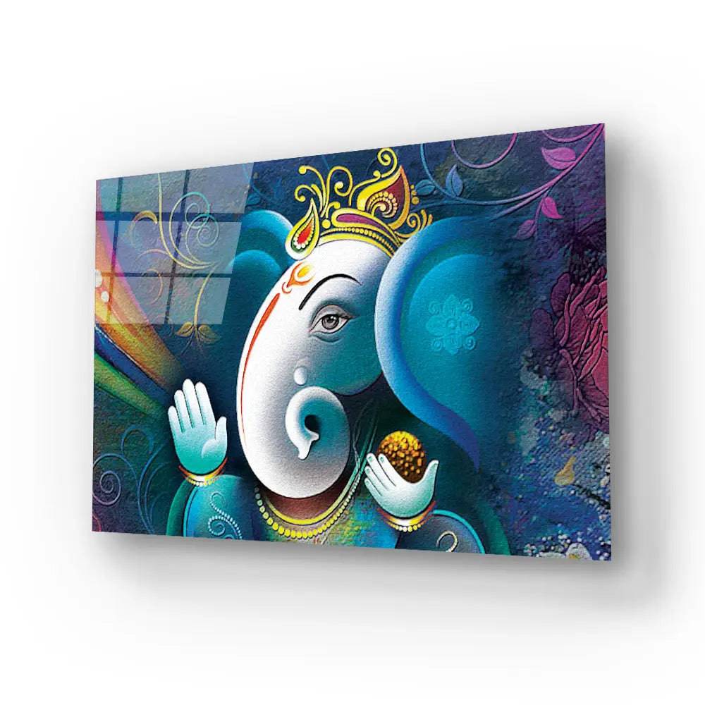 Lord Ganesha Abstract Decorative Background Glass Wall Art - CreoGlass E-Shop