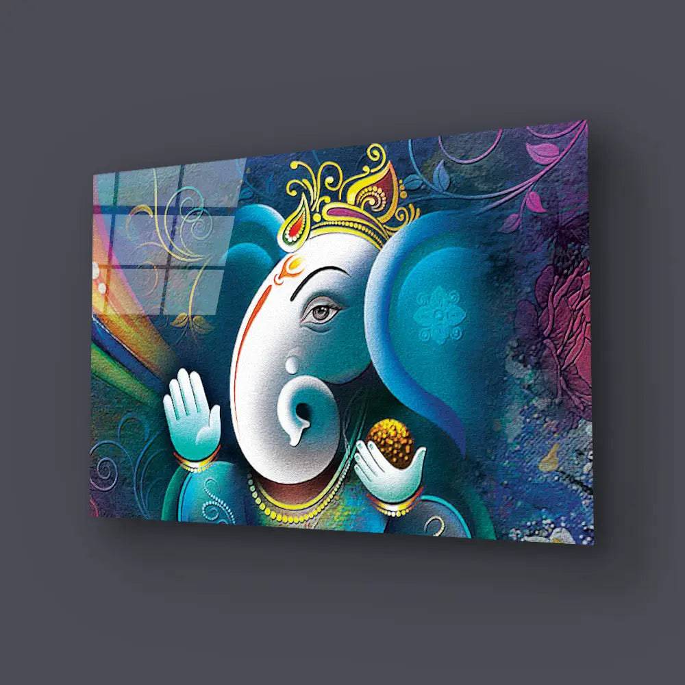 Lord Ganesha Abstract Decorative Background Glass Wall Art - CreoGlass E-Shop