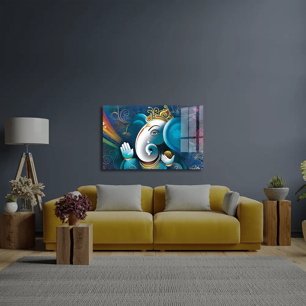 Lord Ganesha Abstract Decorative Background Glass Wall Art - CreoGlass E-Shop
