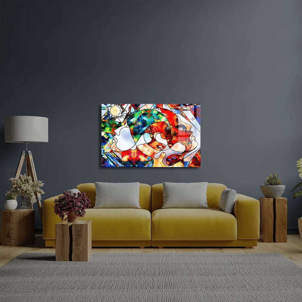 Lover's Heads Looking Up Glass Wall Art - CreoGlass E-Shop