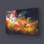 Man Boat Outer Space Colorful Cloud Glass Wall Art - CreoGlass E-Shop