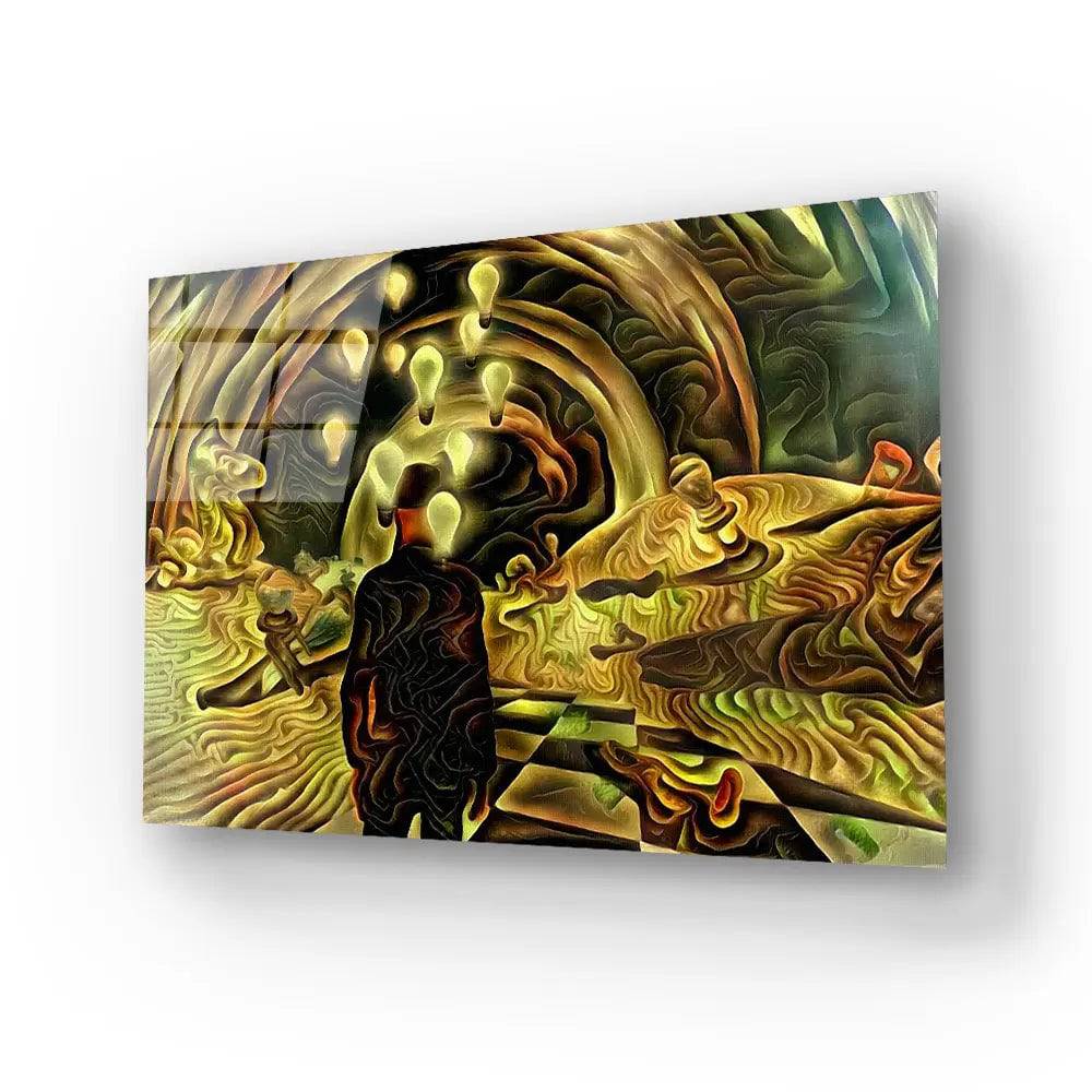 Man Surreal Desert Chess Pieces Glass Wall Art - CreoGlass E-Shop