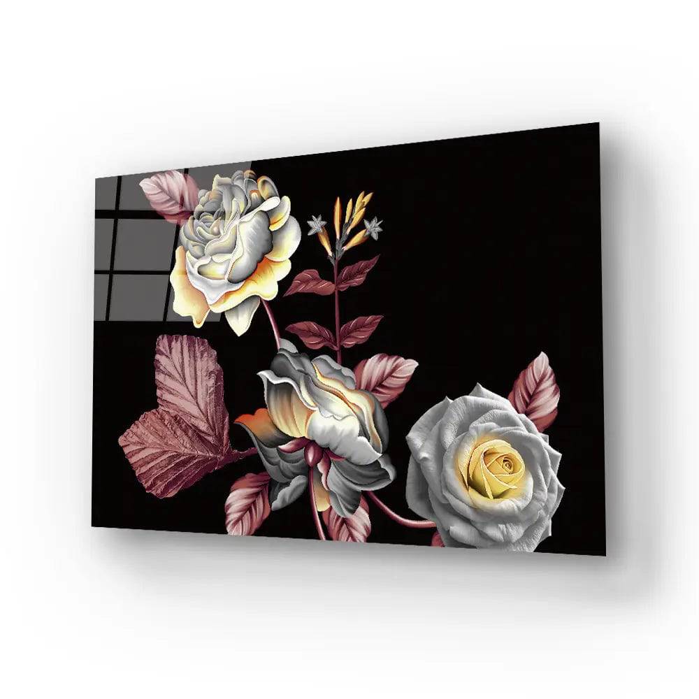 Manual Ornament Watercolor Flowers Roses Floral Texture Glass Wall Art - CreoGlass E-Shop