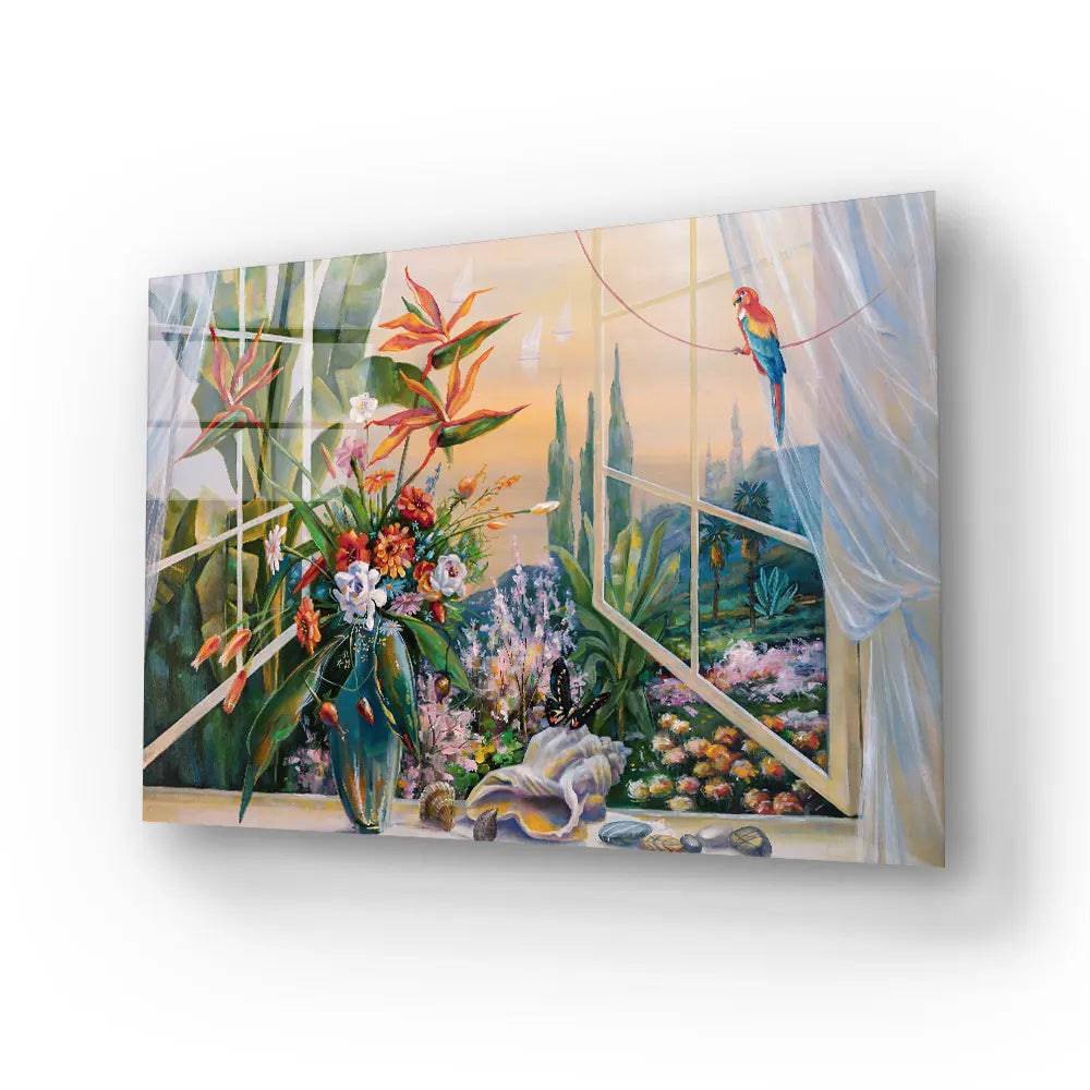 Oil Painting Garden View Bedroom Glass Wall Art - CreoGlass E-Shop