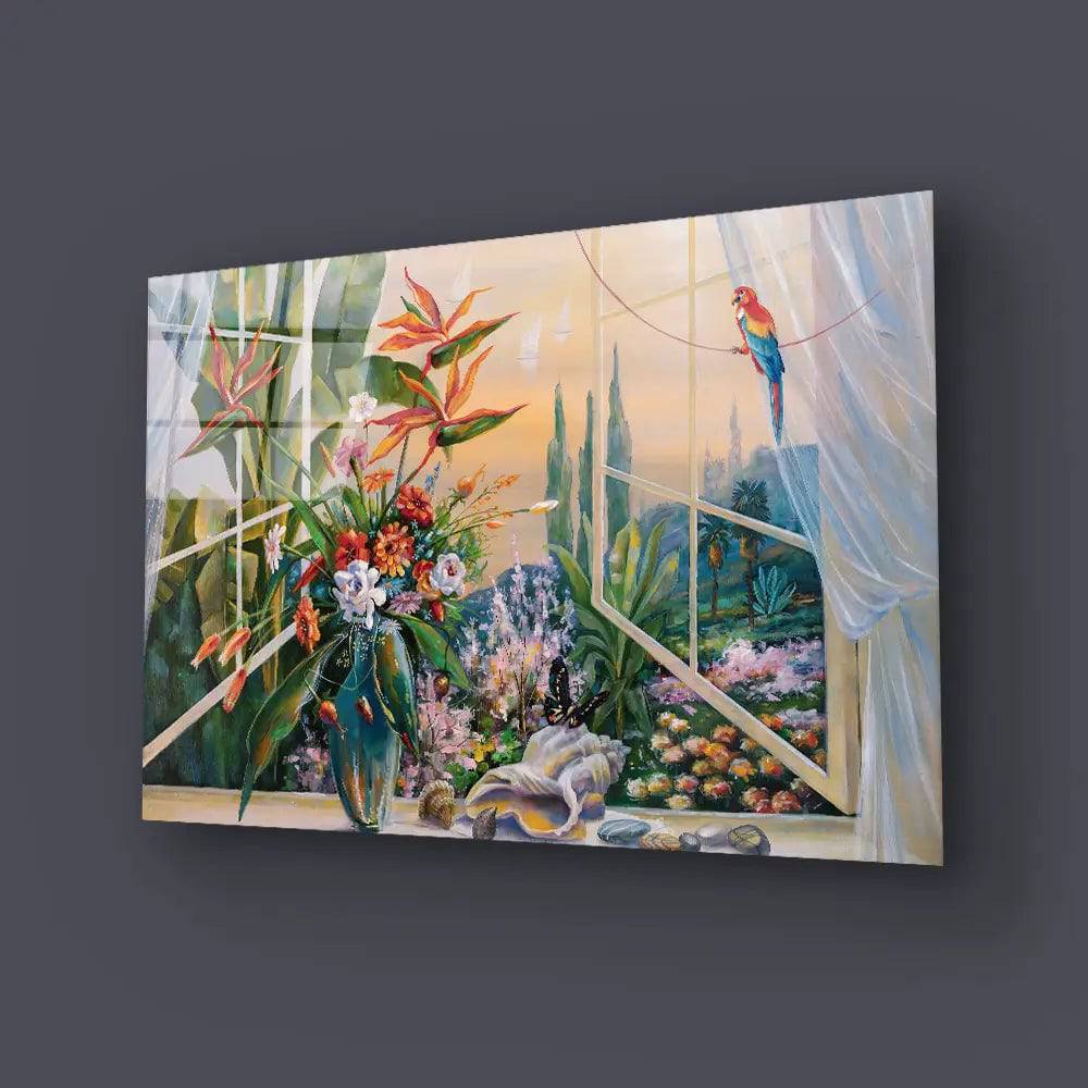 Oil Painting Garden View Bedroom Glass Wall Art - CreoGlass E-Shop