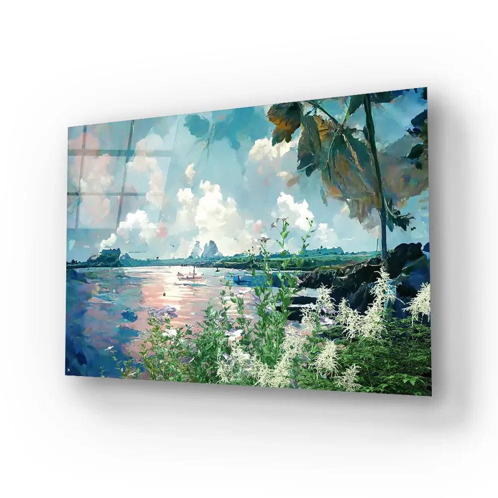 Oil Painting Landscape Lake View Forest Glass Wall Art - CreoGlass E-Shop