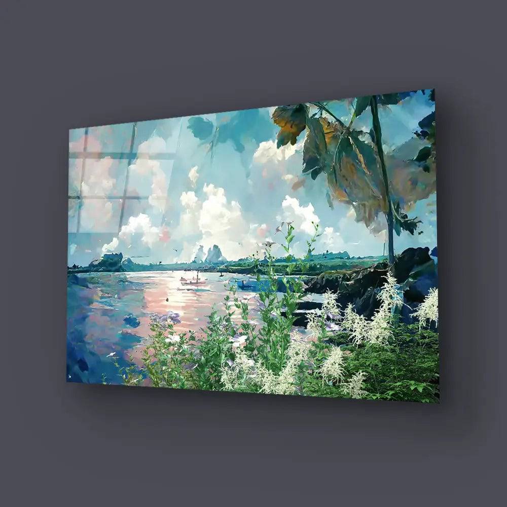 Oil Painting Landscape Lake View Forest Glass Wall Art - CreoGlass E-Shop