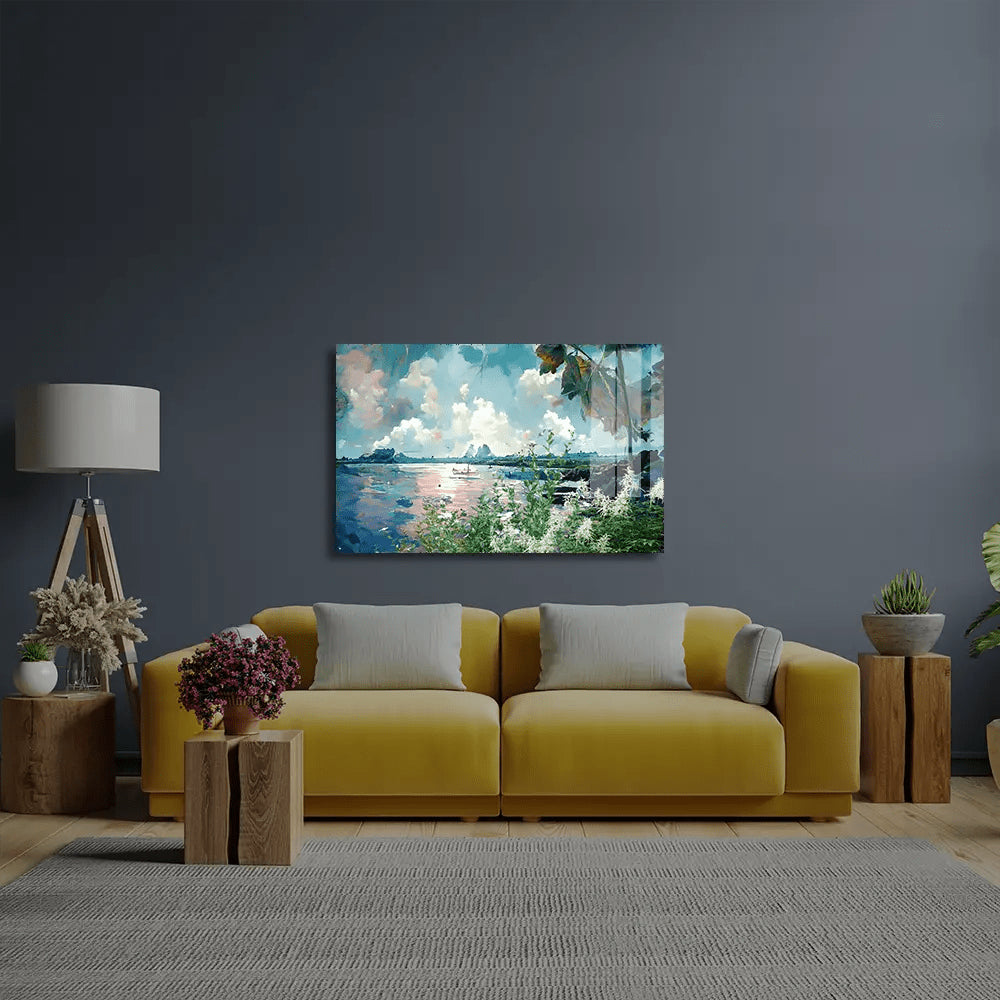 Oil Painting Landscape Lake View Forest Glass Wall Art - CreoGlass E-Shop
