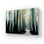 Pathway Stylized White Forest Birch Trees Art Deco Glass Wall Art - CreoGlass E-Shop