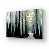 Pathway Stylized White Forest Birch Trees Art Deco Glass Wall Art - CreoGlass E-Shop