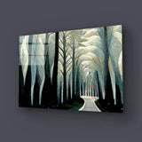 Pathway Stylized White Forest Birch Trees Art Deco Glass Wall Art - CreoGlass E-Shop