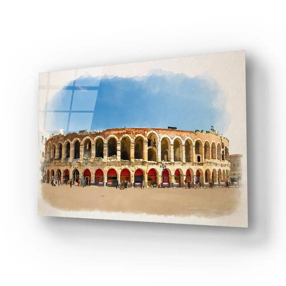 Piazza Bra Square Roman Amphitheatre Arena Sunny Day Glass Wall Art - CreoGlass E-Shop