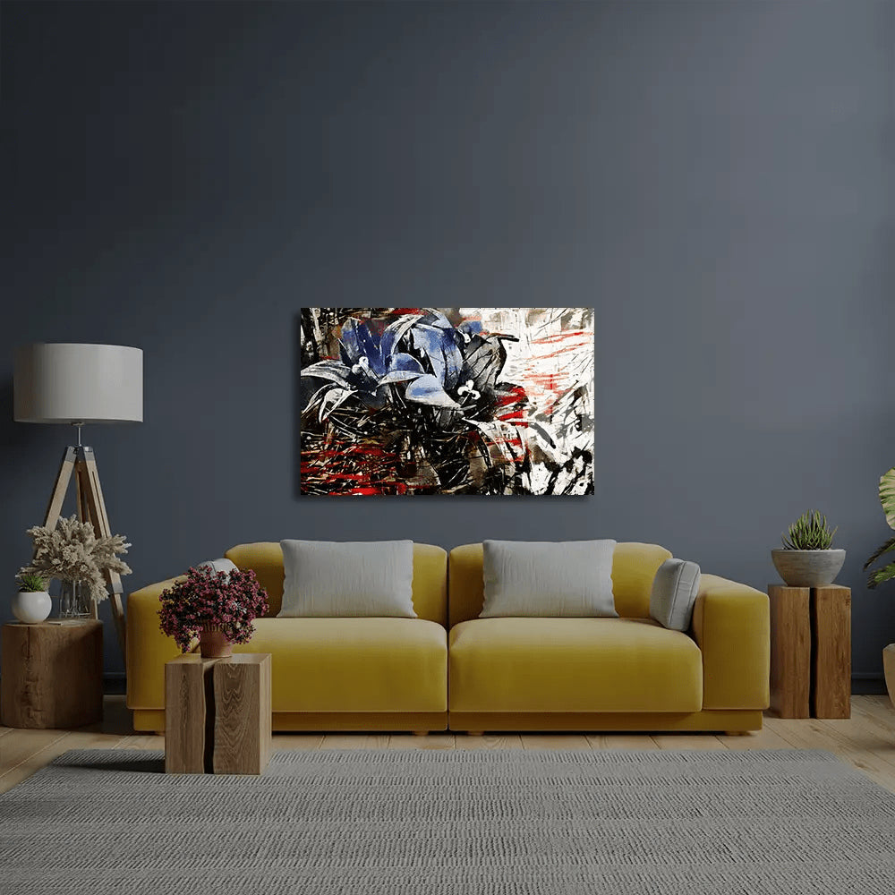 Red Black Abstract Flowers Bouquets Pollock Glass Wall Art - CreoGlass E-Shop