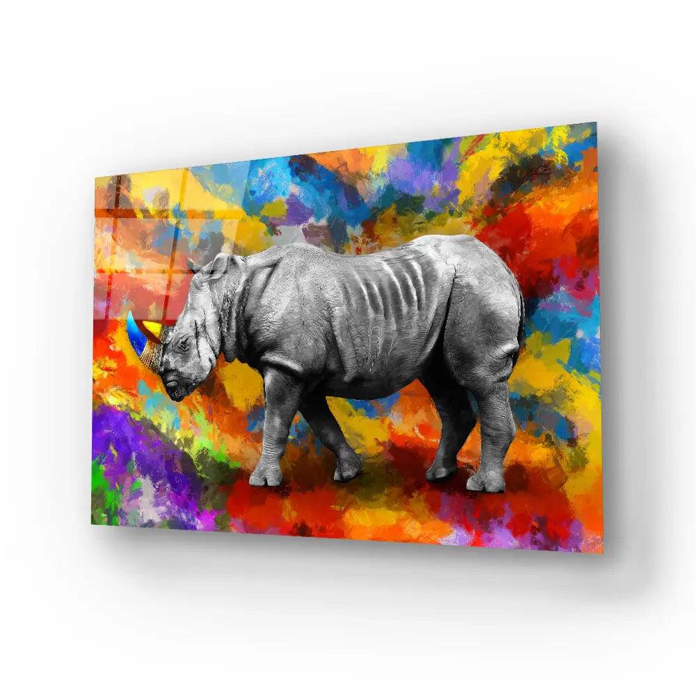 Rhinoceros Colorful Glass Wall Art - CreoGlass E-Shop