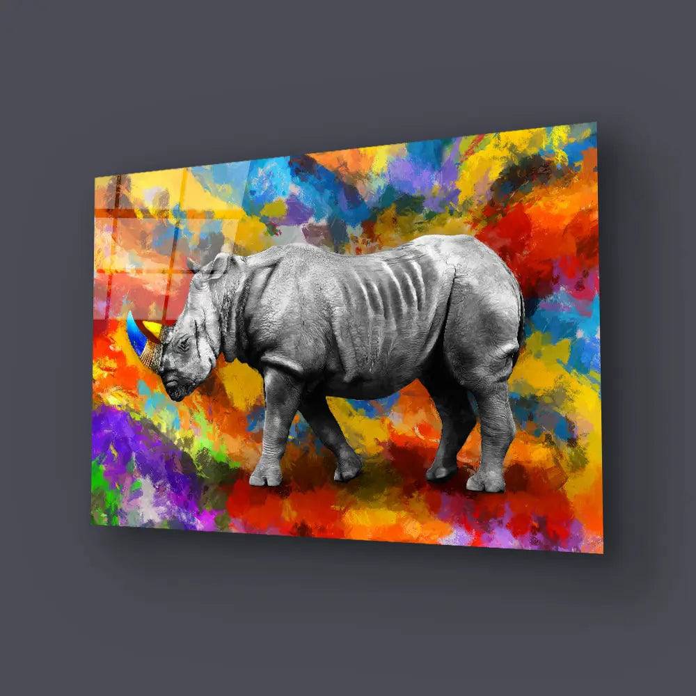 Rhinoceros Colorful Glass Wall Art - CreoGlass E-Shop
