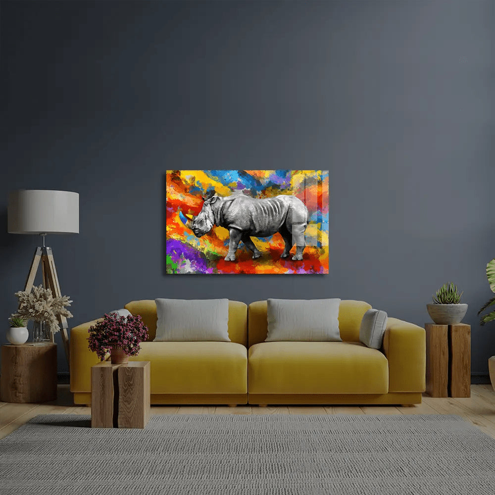 Rhinoceros Colorful Glass Wall Art - CreoGlass E-Shop
