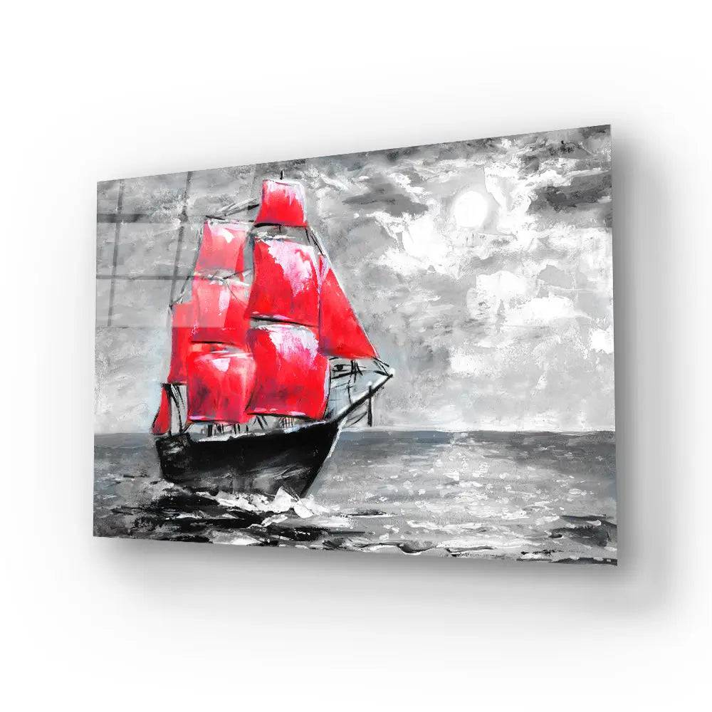 Scarlet Sails Ship Ocean Glass Wall Art - CreoGlass E-Shop