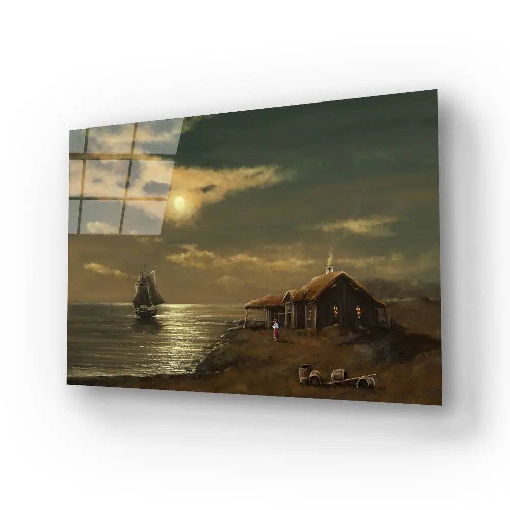 Sea Landscape Illustration Glass Wall Art - CreoGlass E-Shop