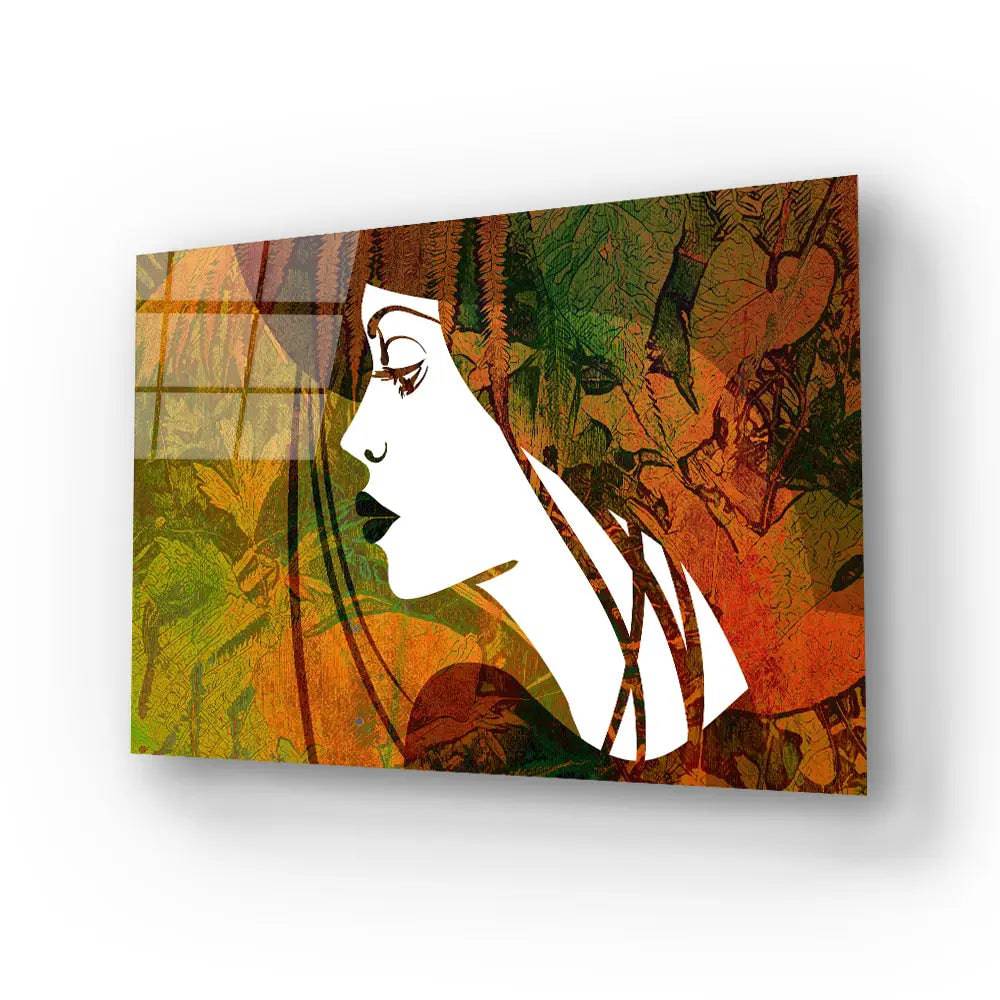 Sketched Beautiful Girl Face Profile Glass Wall Art - CreoGlass E-Shop