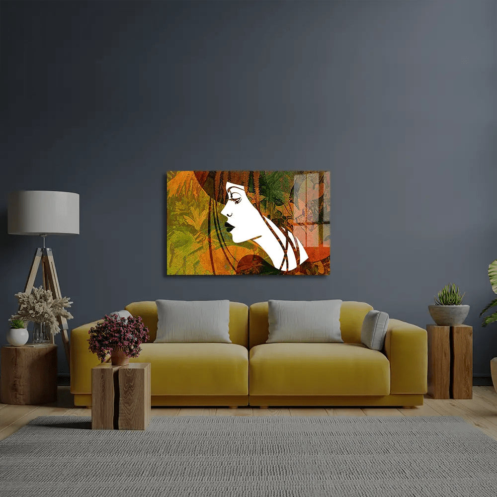 Sketched Beautiful Girl Face Profile Glass Wall Art - CreoGlass E-Shop