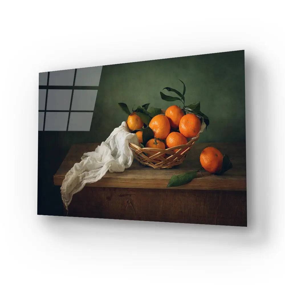 Still Life Mandarins Drapery Glass Wall Art - CreoGlass E-Shop