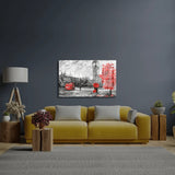 Street London Man Woman Under Red Umbrella Bus Road Glass Wall Art - CreoGlass E-Shop