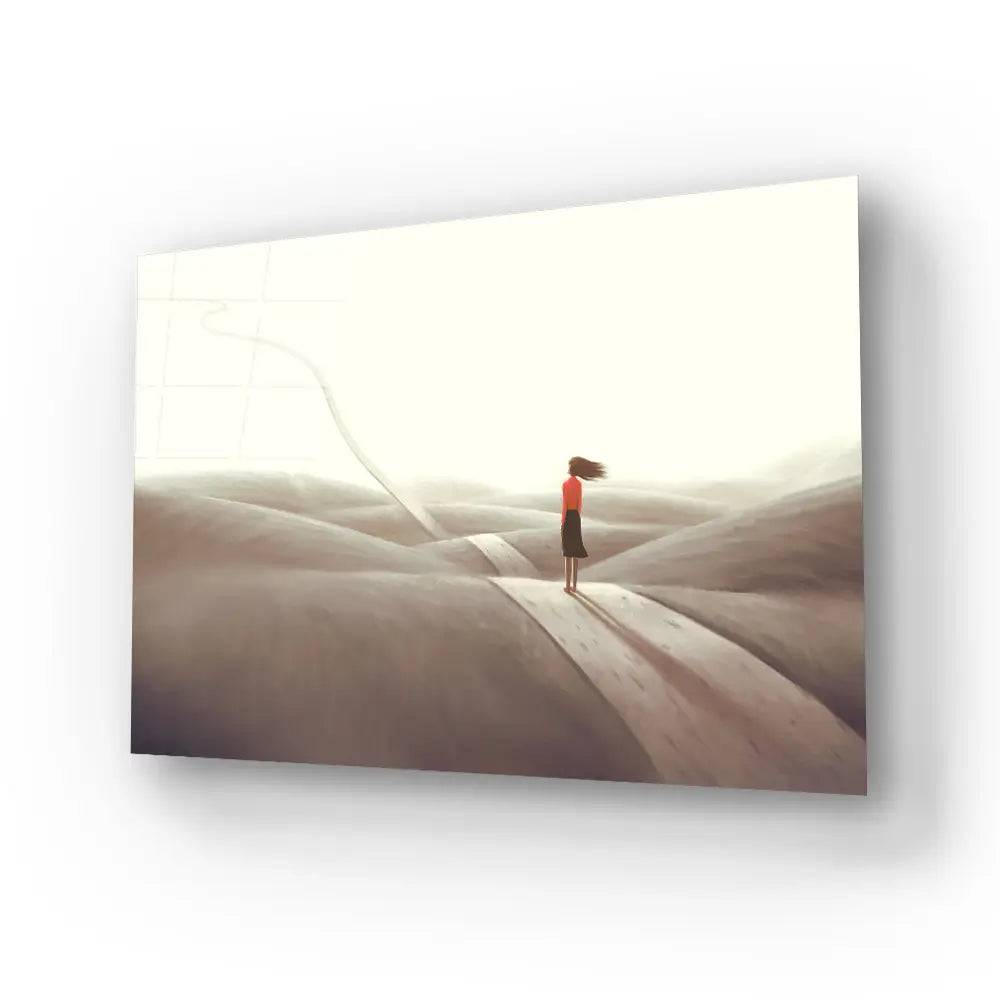 Success Hope Way Ambition Woman Floating Road Glass Wall Art - CreoGlass E-Shop