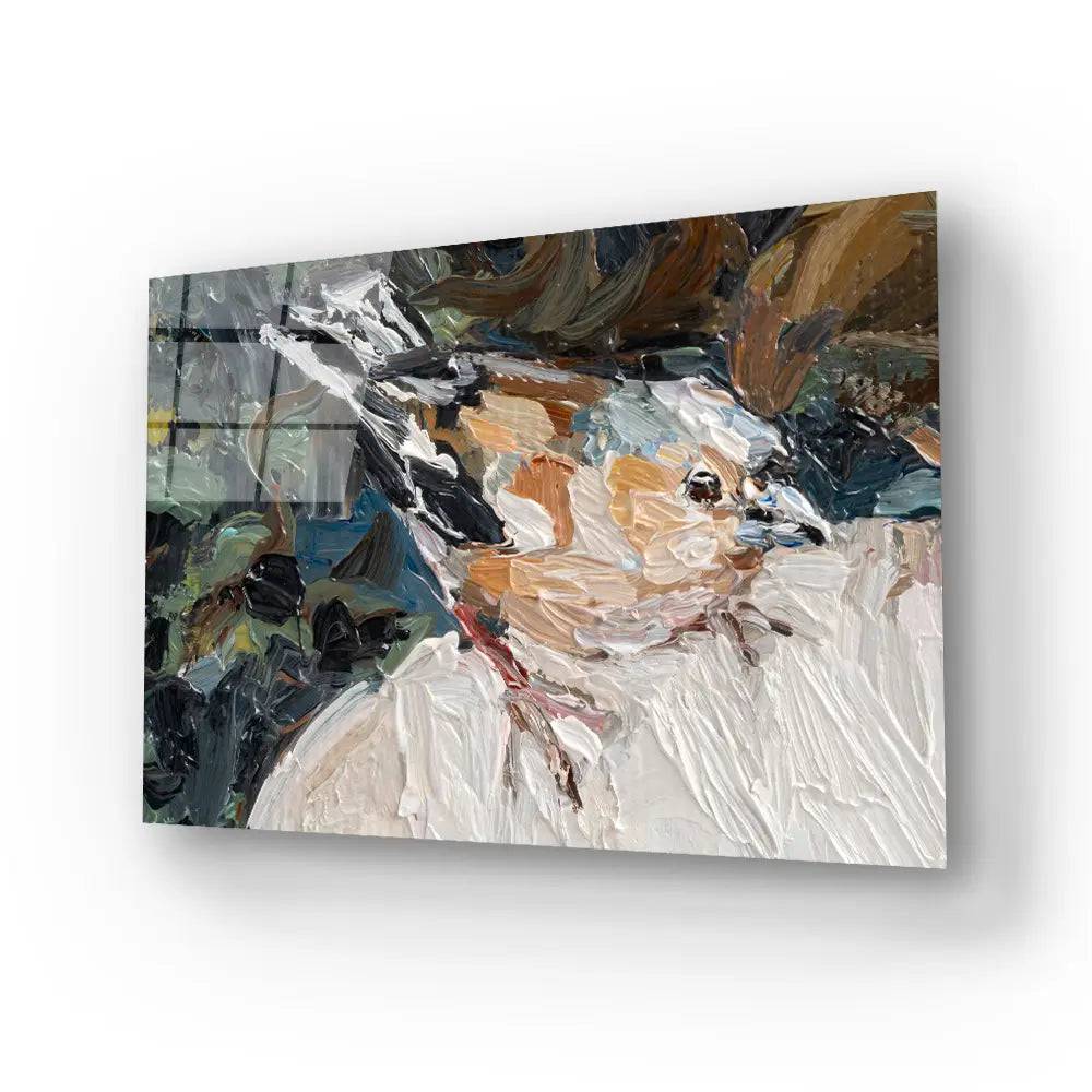 The Girl Lies Grass A Bird Sits Woman's Shoulder Glass Wall Art - CreoGlass E-Shop