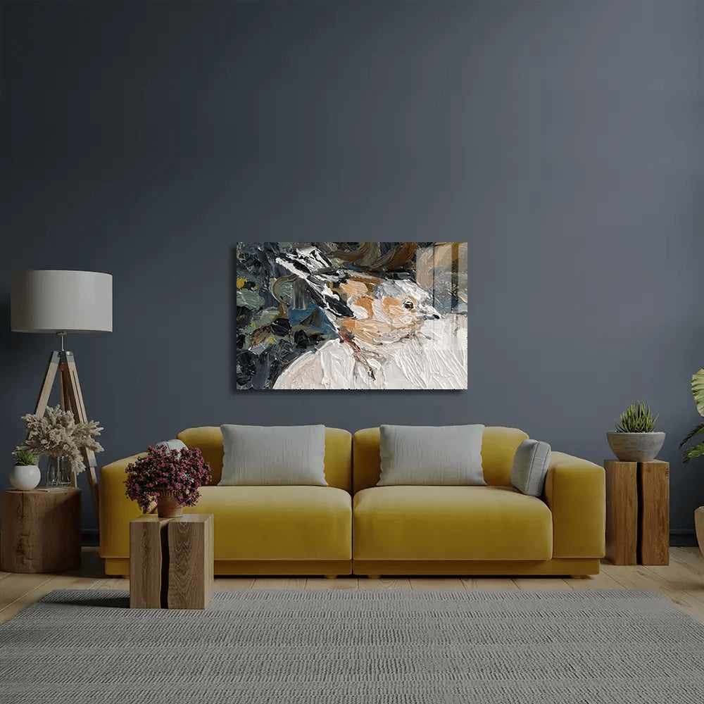 The Girl Lies Grass A Bird Sits Woman's Shoulder Glass Wall Art - CreoGlass E-Shop