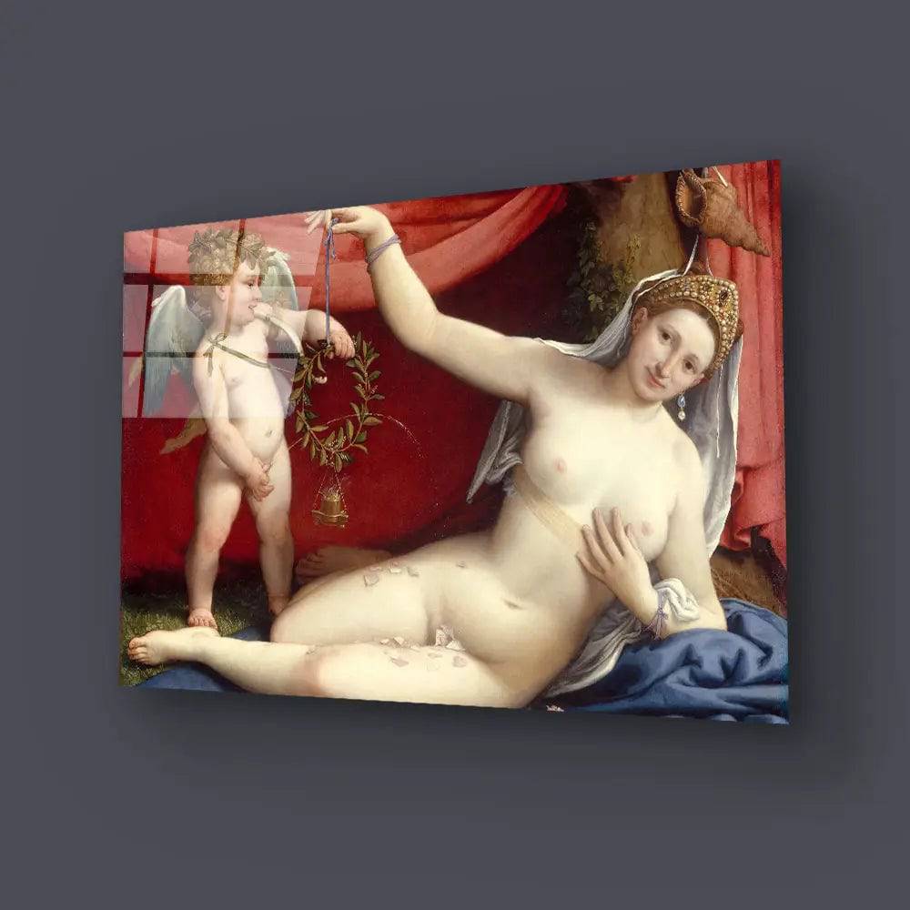 Venus Cupid Italian Renaissance Glass Wall Art - CreoGlass E-Shop