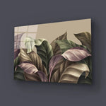 Vintage Tropical Green Brown Leaves Glass Wall Art - CreoGlass E-Shop