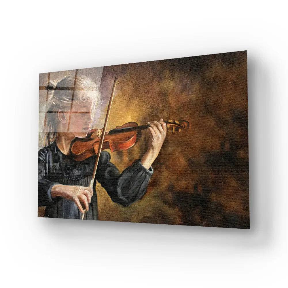 Violin Player Torn Edges Glass Wall Art - CreoGlass E-Shop