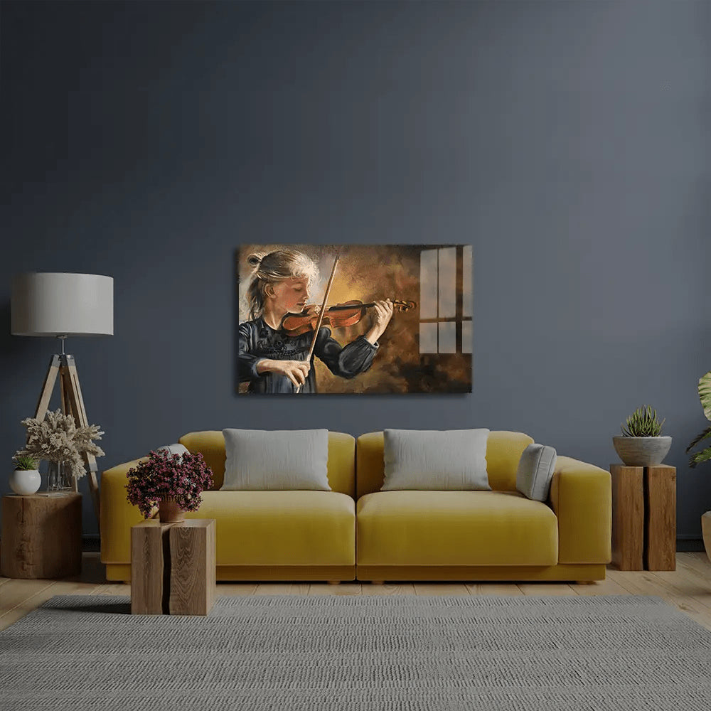 Violin Player Torn Edges Glass Wall Art - CreoGlass E-Shop
