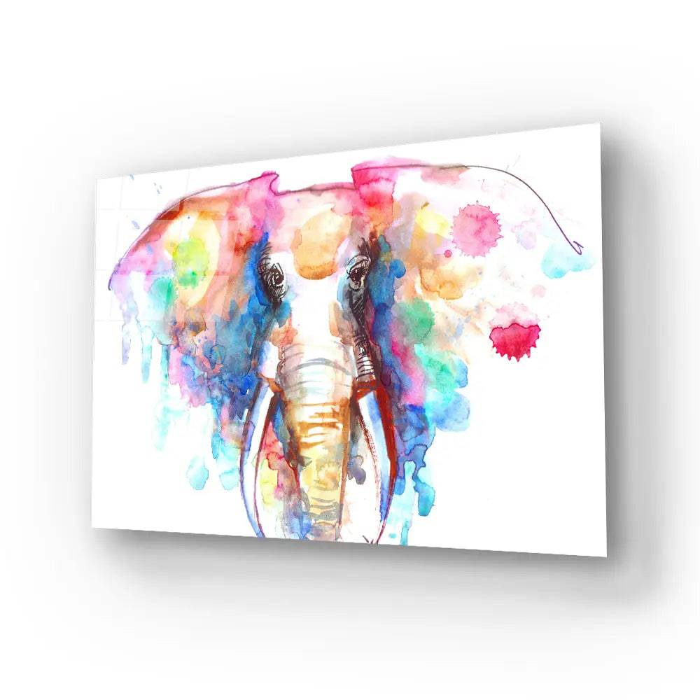 Watercolor Elephant White Background Glass Wall Art - CreoGlass E-Shop