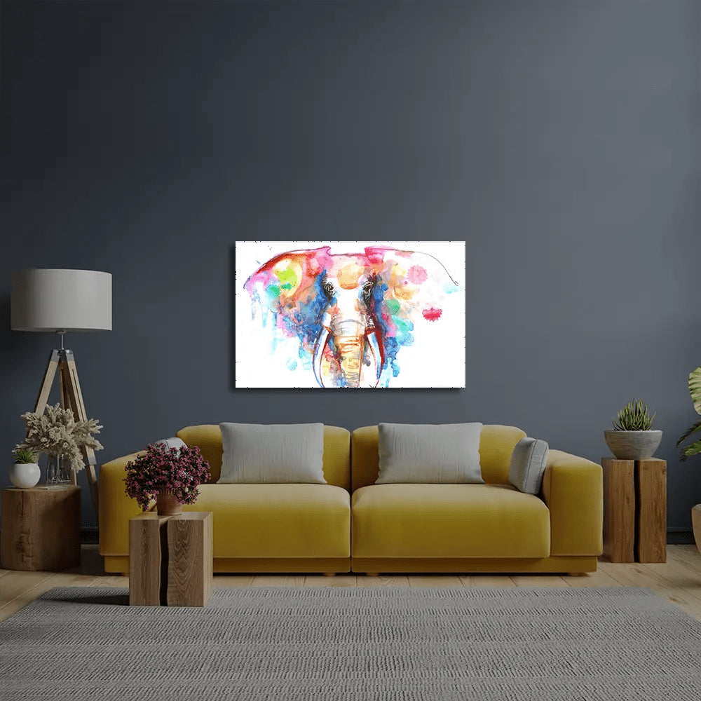 Watercolor Elephant White Background Glass Wall Art - CreoGlass E-Shop
