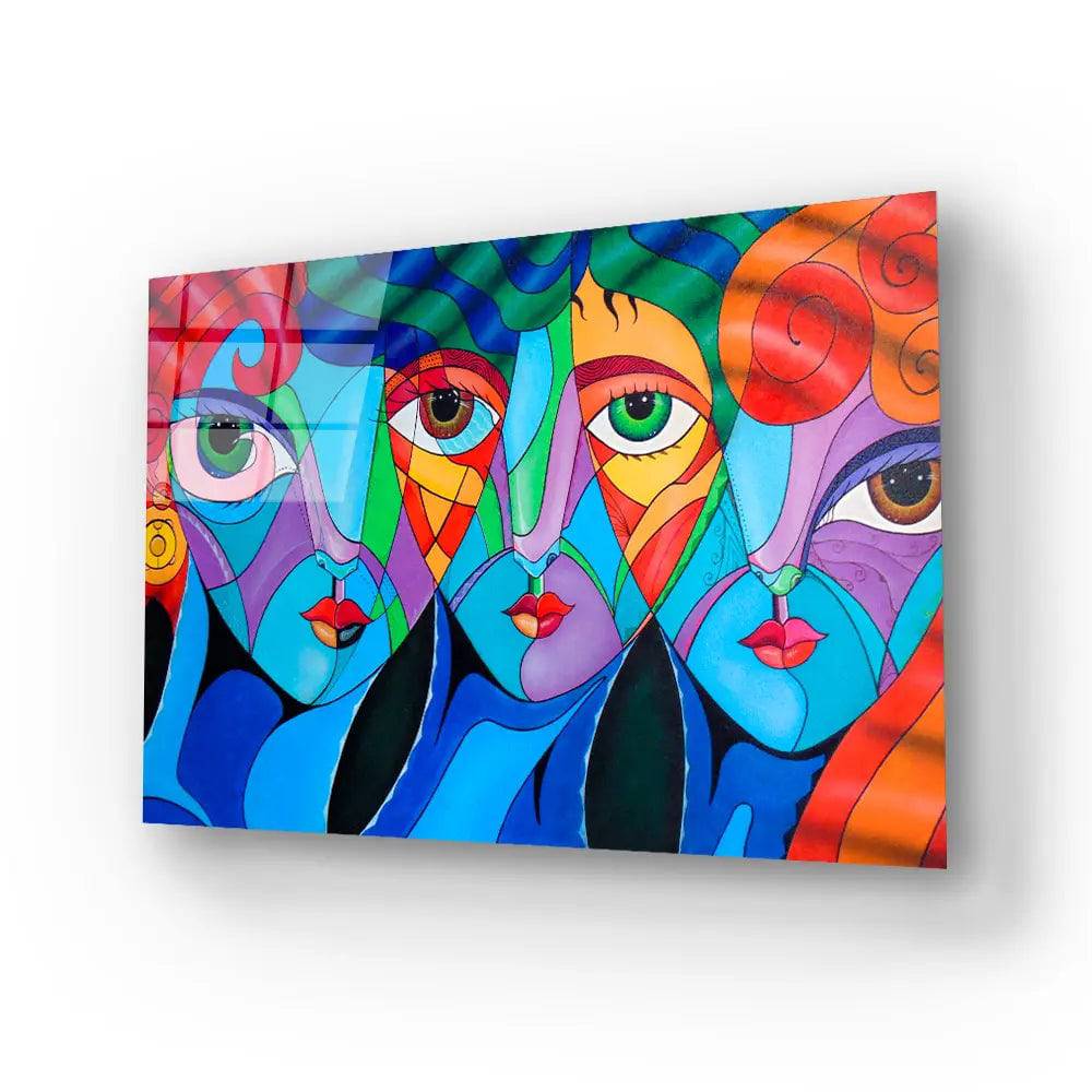 Woman Cubism Face Girl Portrait Glass Wall Art - CreoGlass E-Shop