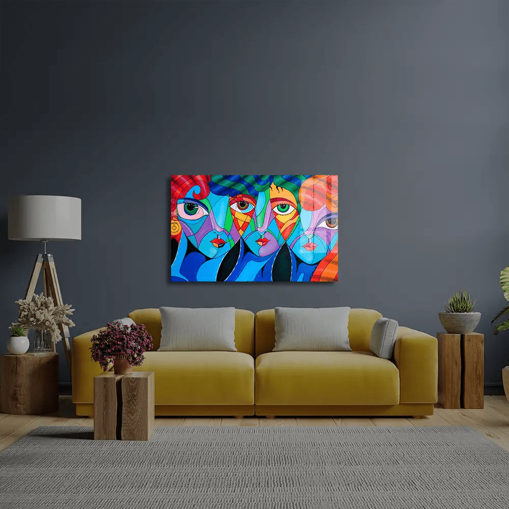 Woman Cubism Face Girl Portrait Glass Wall Art - CreoGlass E-Shop