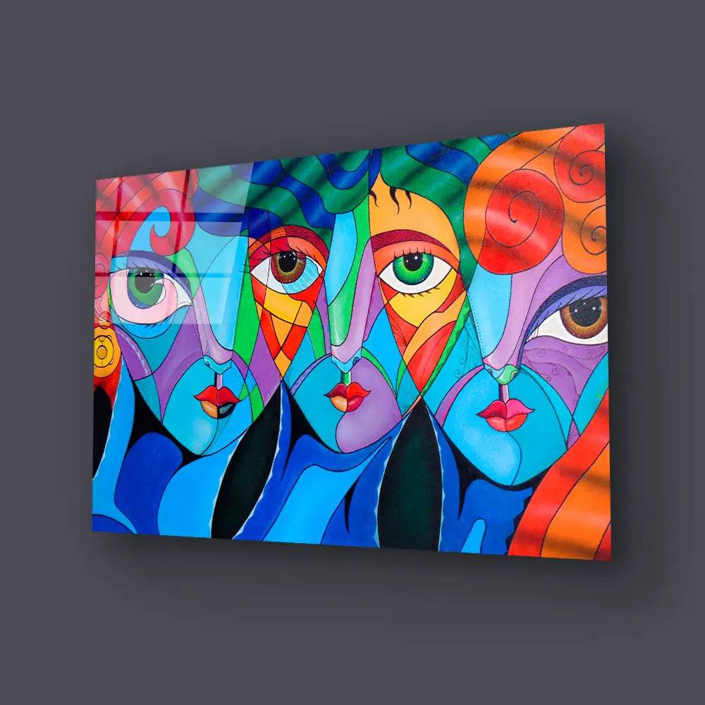 Woman Cubism Face Girl Portrait Glass Wall Art - CreoGlass E-Shop