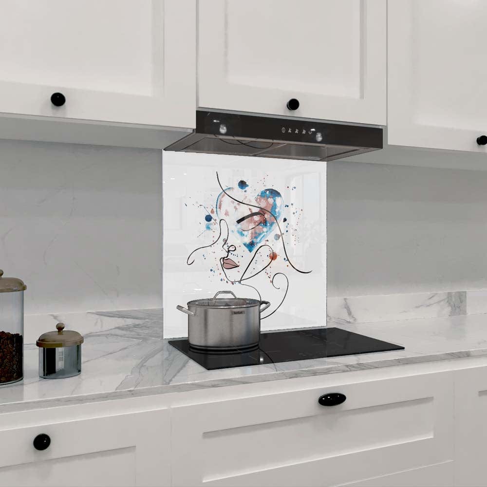 Female Portrait Watercolour Glass Kitchen Splashback