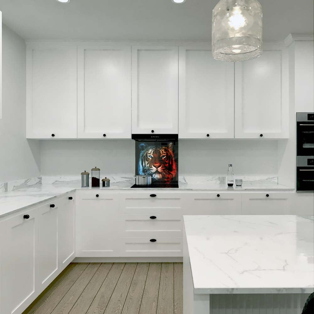 Fire and Ice Tiger Glass Kitchen Splashback