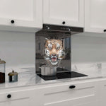 Front-Facing Tiger in Spotlight Glass Kitchen Splashback