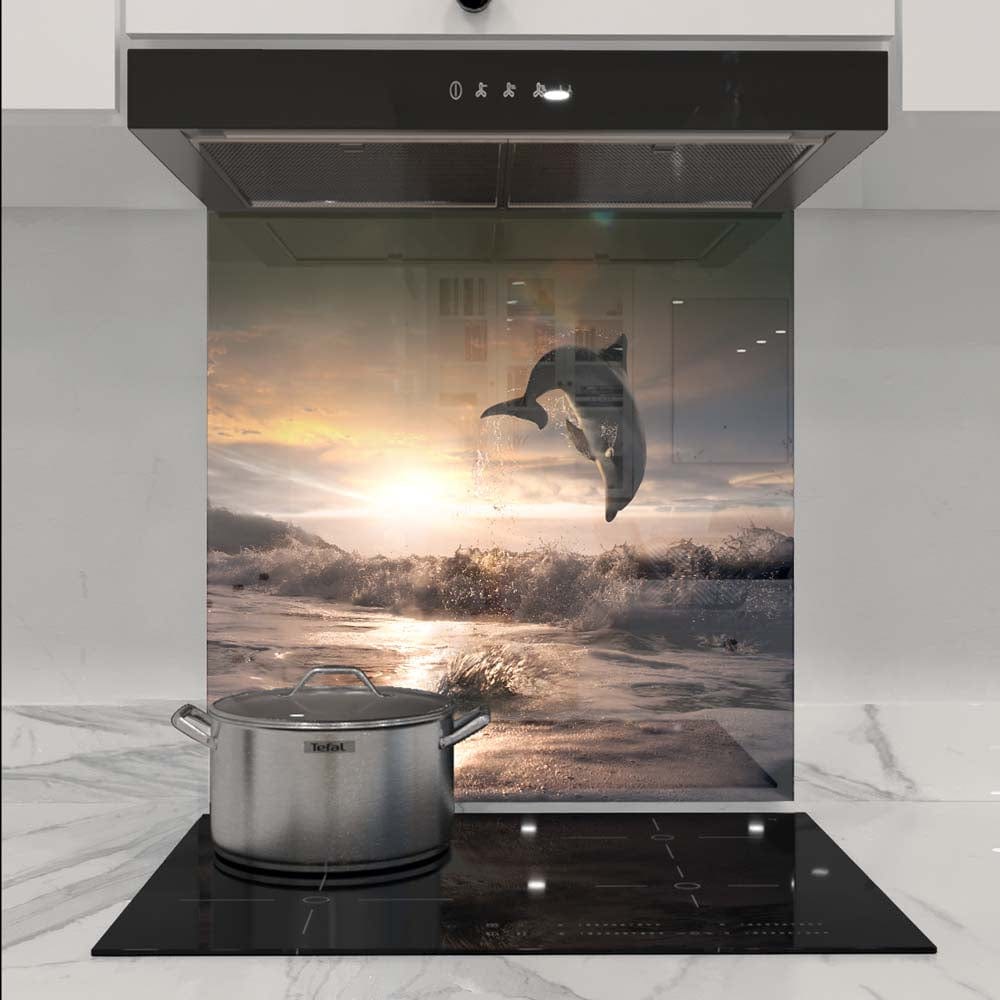 Leaping Dolphin Classic Glass Kitchen Splashback